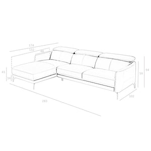 Divano chaise longue sinistro in pelle nera