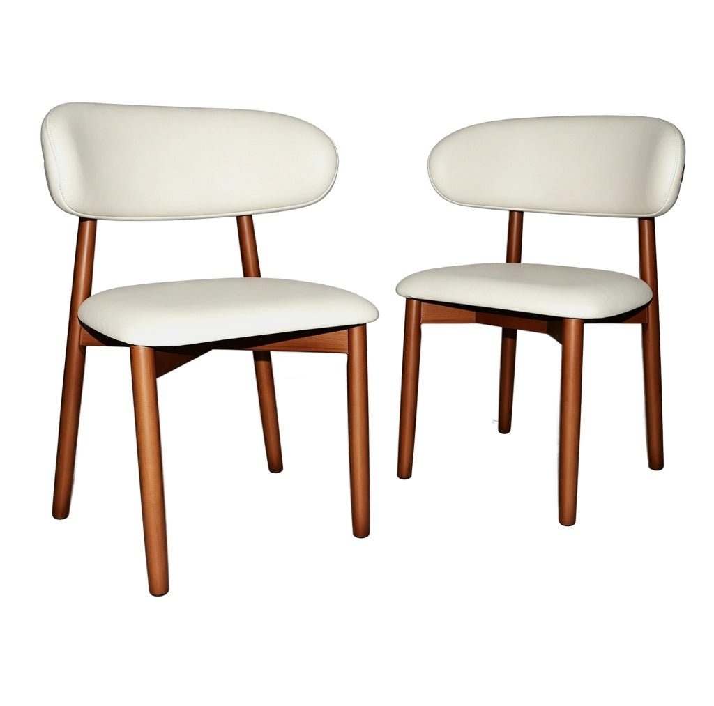 Set di 2 sedie da pranzo con schienale ergonomico; legno di quercia effetto noce e rivestimento bianco