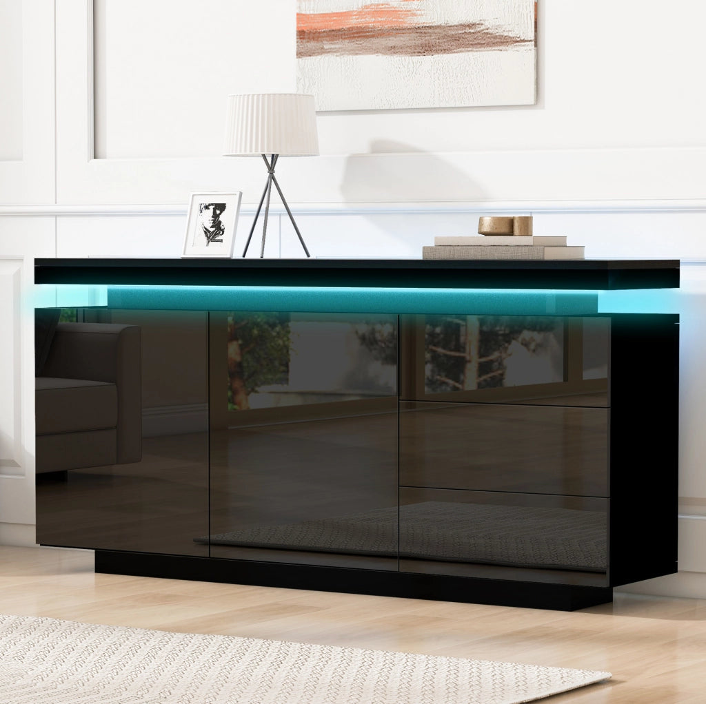 Credenza moderna laccata con illuminazione RGB e 3 cassetti