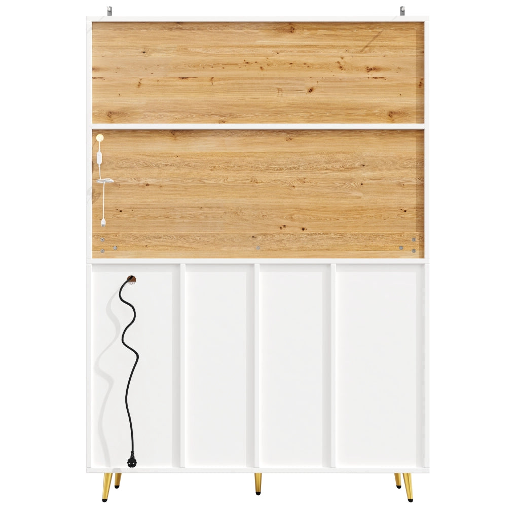 BUFFET 120x40x180 cm in MDF Bianco effetto legno con LED e presa integrata