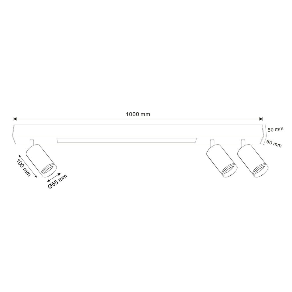 Faretto soffitto 4 luci nero su barra LED 24W Polux