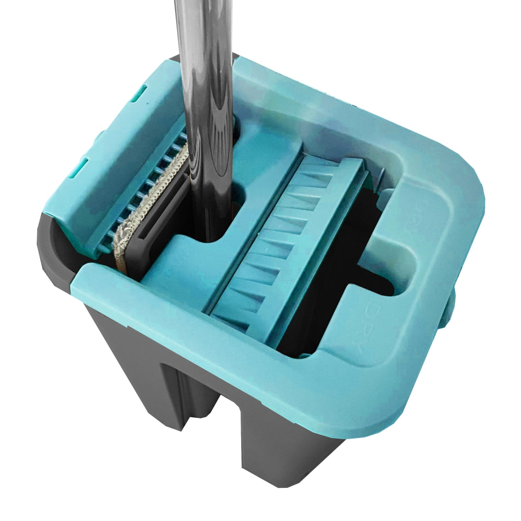 Panno extra piatto con secchio strizzatore 6 Panni riutilizzabili in microfibra blu
