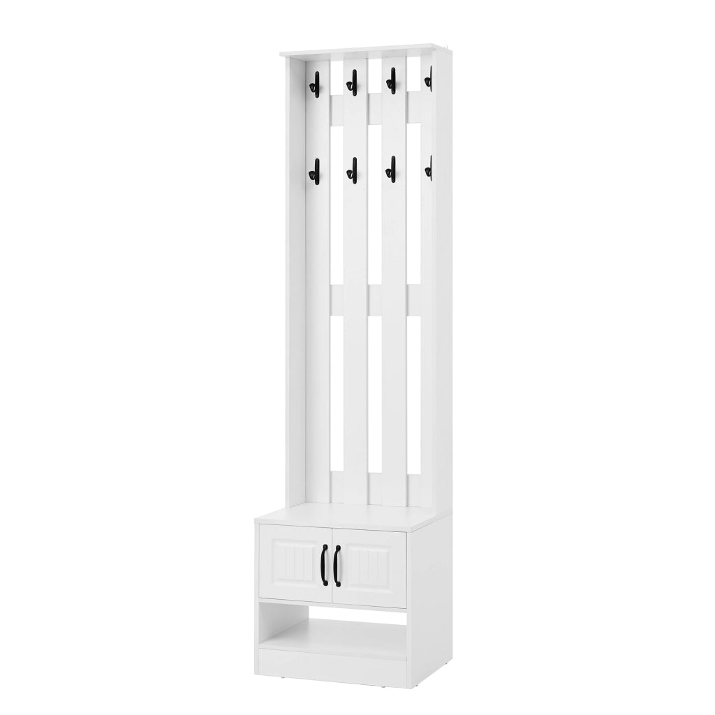 Mobile portascarpe con panca e 8 ganci, 2 ante, in truciolare bianco