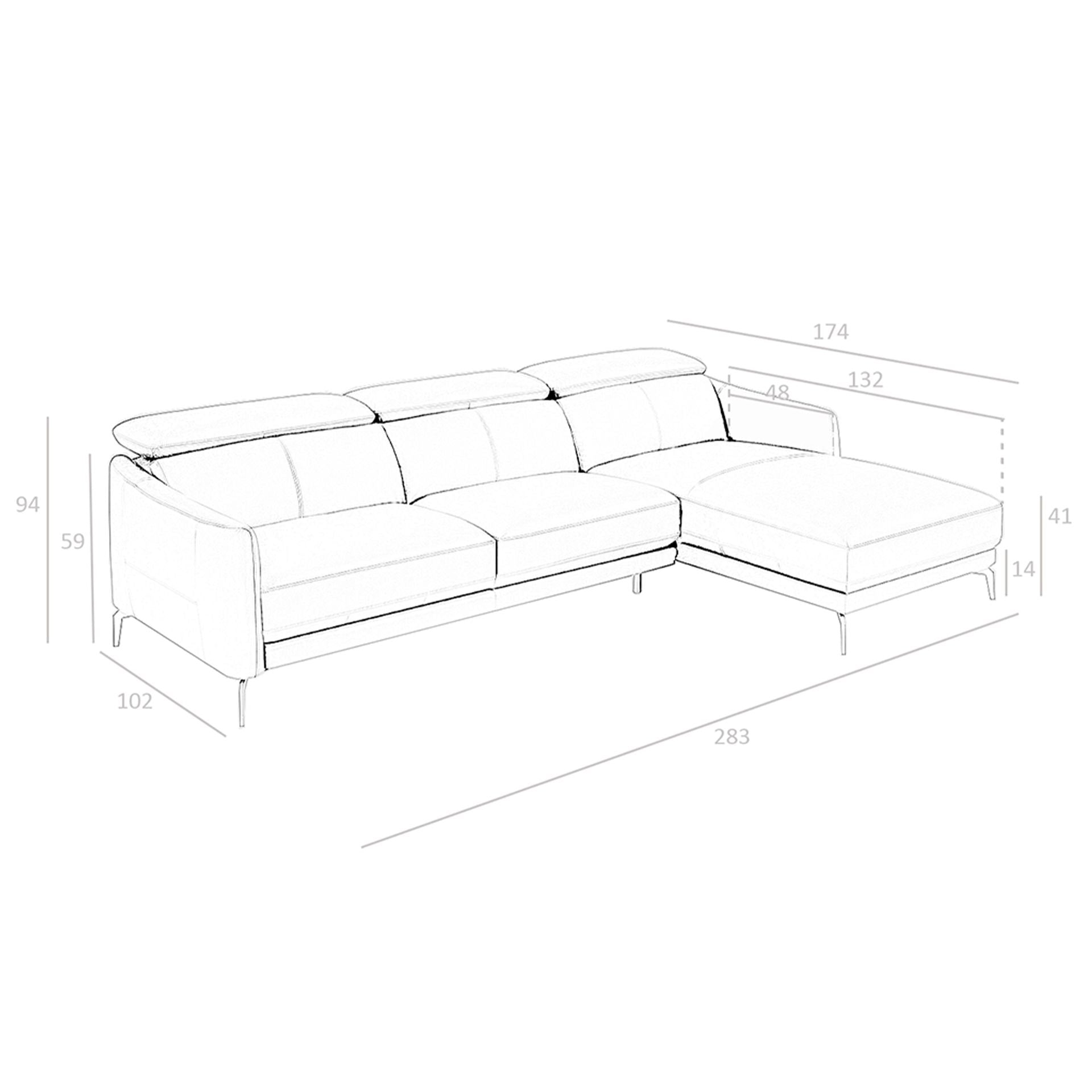 Divano chaise longue destro in pelle nera