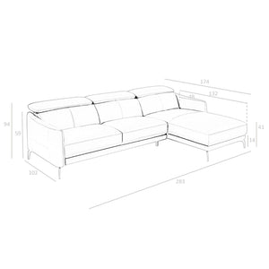 Divano chaise longue destro in pelle nera