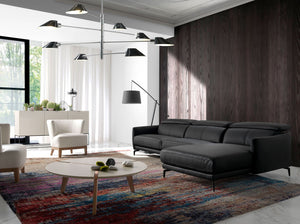 Divano chaise longue destro in pelle nera