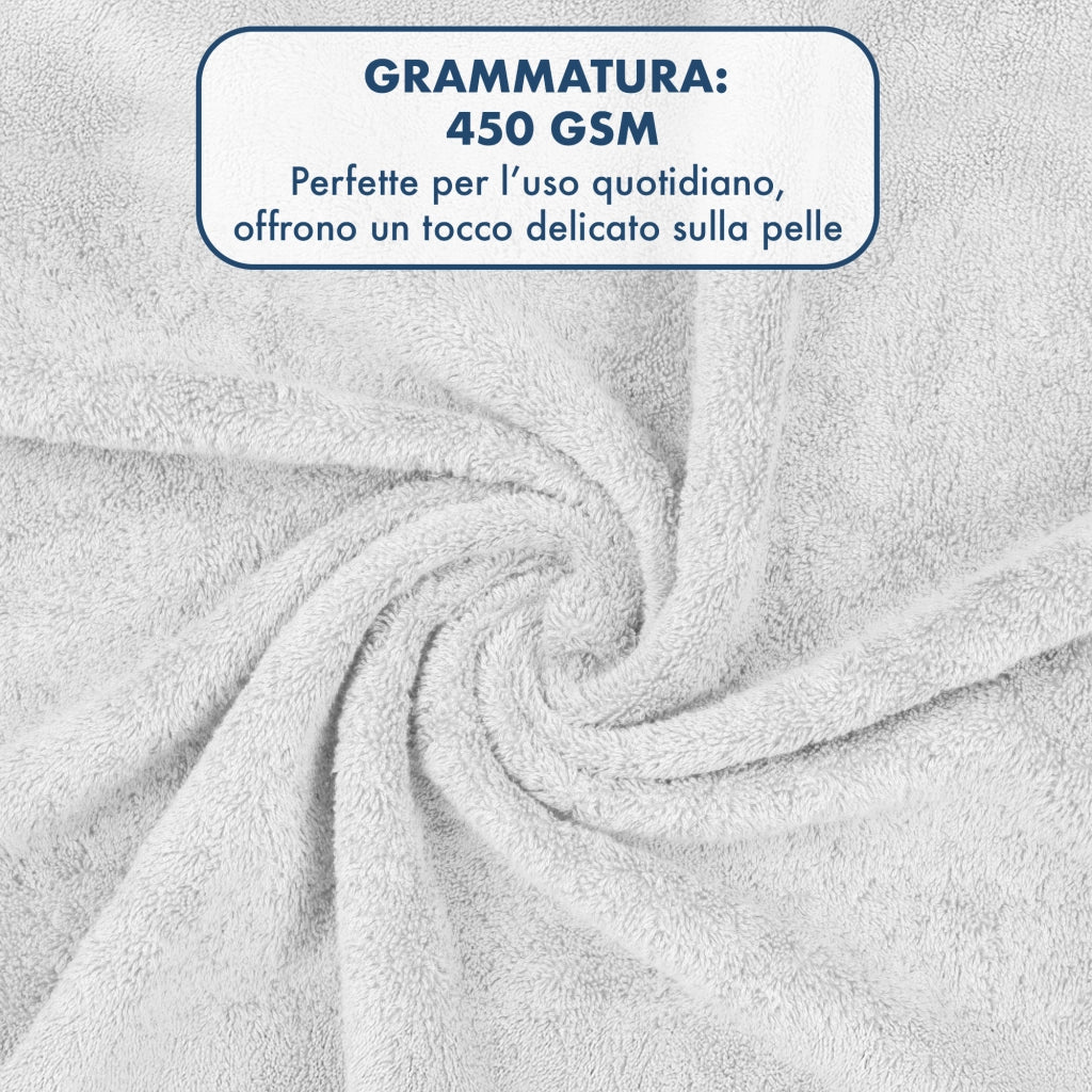 Asciugamani Bagno 100% Spugna Puro Cotone 450 Gr 6 Pezzi 3 Salvietta Viso 3 Asciugamano Ospite Mani Qualità Salviette Super Morbide Bicolore Azzurro