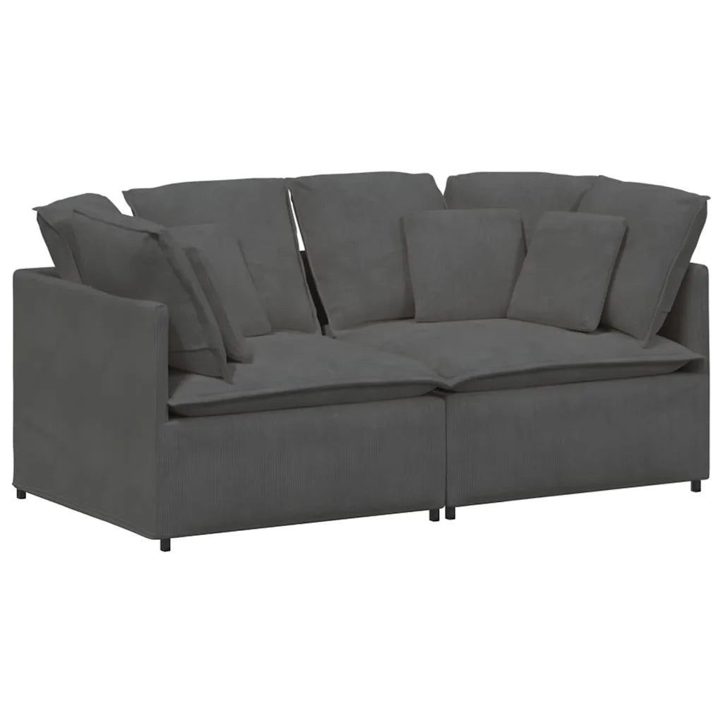 Divano Modulare con Cuscini in Tessuto a Coste Grigio Scuro 3321258