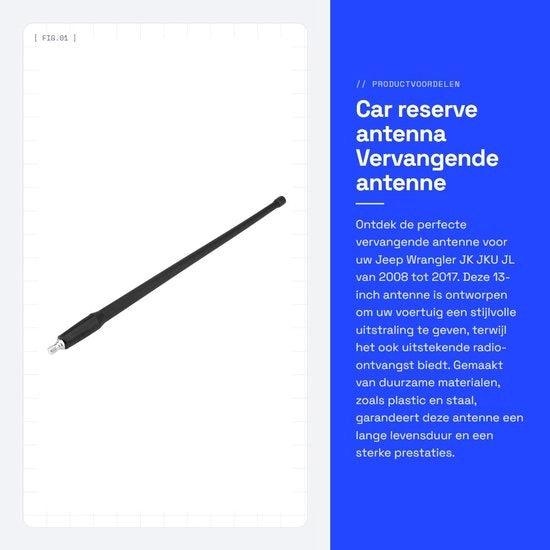 Antenna auto per JK/JKU/JL 2008-2017 - 33 cm - Nero - Materiale in plastica - Duraturo - Materiale robusto - Antenna