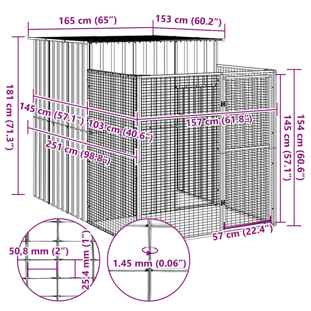 Cuccia per cani con recinto 165 x 251 x 181 cm antracite 02_0043472