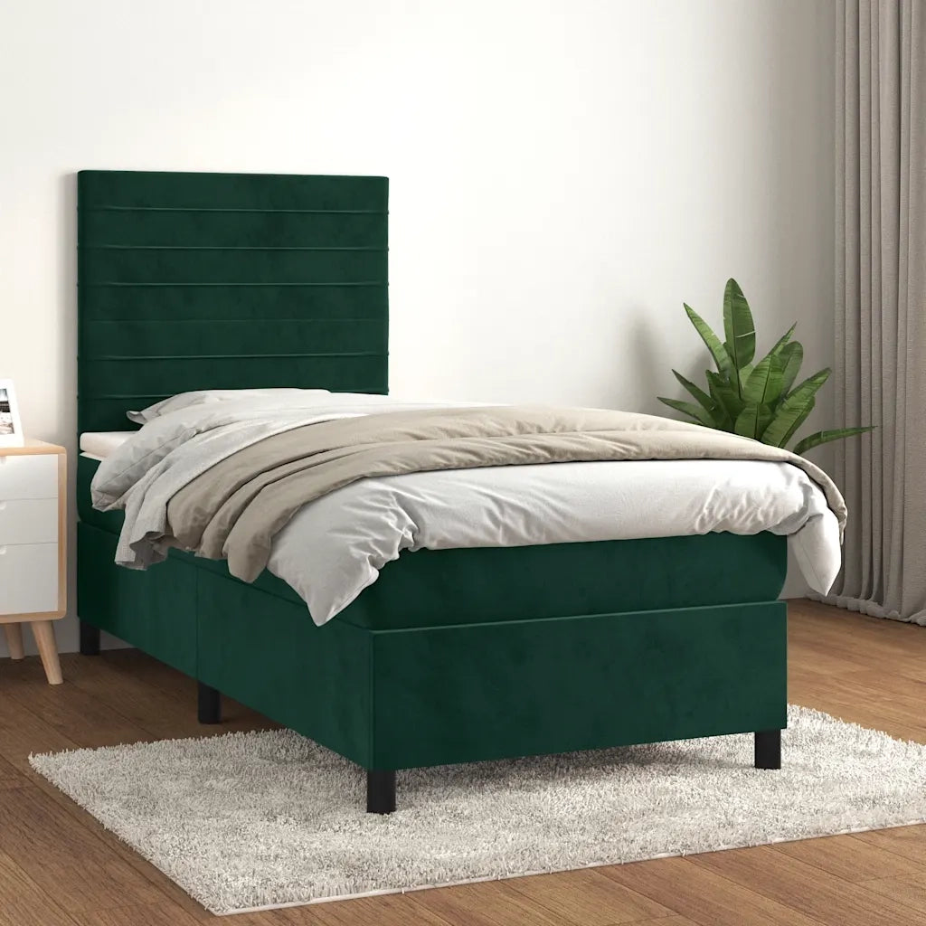 Giroletto a Molle con Materasso-Struttura Letto Verde Scuro 90x190 cm Velluto 565659