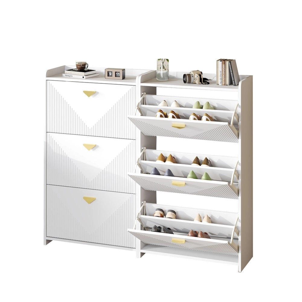 Scarpiera con Sideboard 2 Pezzi ¨C MINIMAL ¨C Bianco, MDF, 6 Ante, 140x30x120 cm