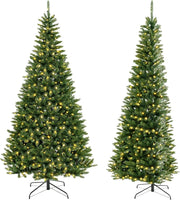 Albero di Natale Artificiale da 240 CM per Angolo, Albero di Natale Pre-illuminato con 360 Luci LED Bianche Calde, 1137 Rami e Supporto in Metallo, Decorazione Festiva Salvaspazio per Casa