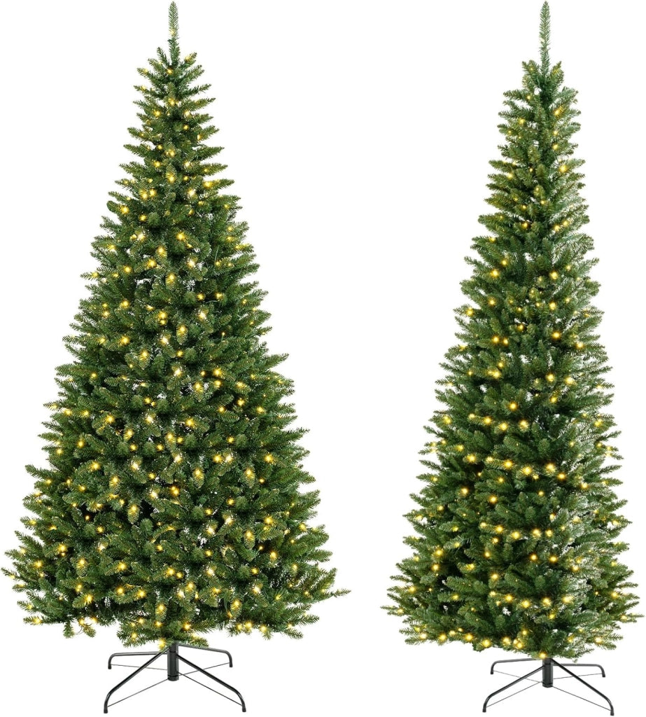 Albero di Natale Artificiale da 240 CM per Angolo, Albero di Natale Pre-illuminato con 360 Luci LED Bianche Calde, 1137 Rami e Supporto in Metallo, Decorazione Festiva Salvaspazio per Casa