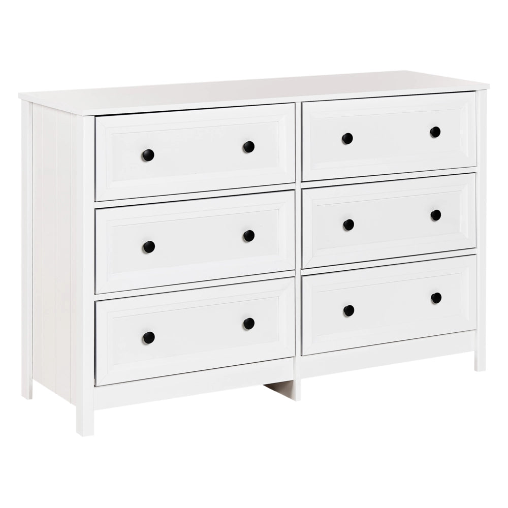 Cassettiera a 6 cassetti Bianco Nero Accenti Legno Ingegnerizzato Gambe in legno massiccio Soggiorno Elegante Retrò