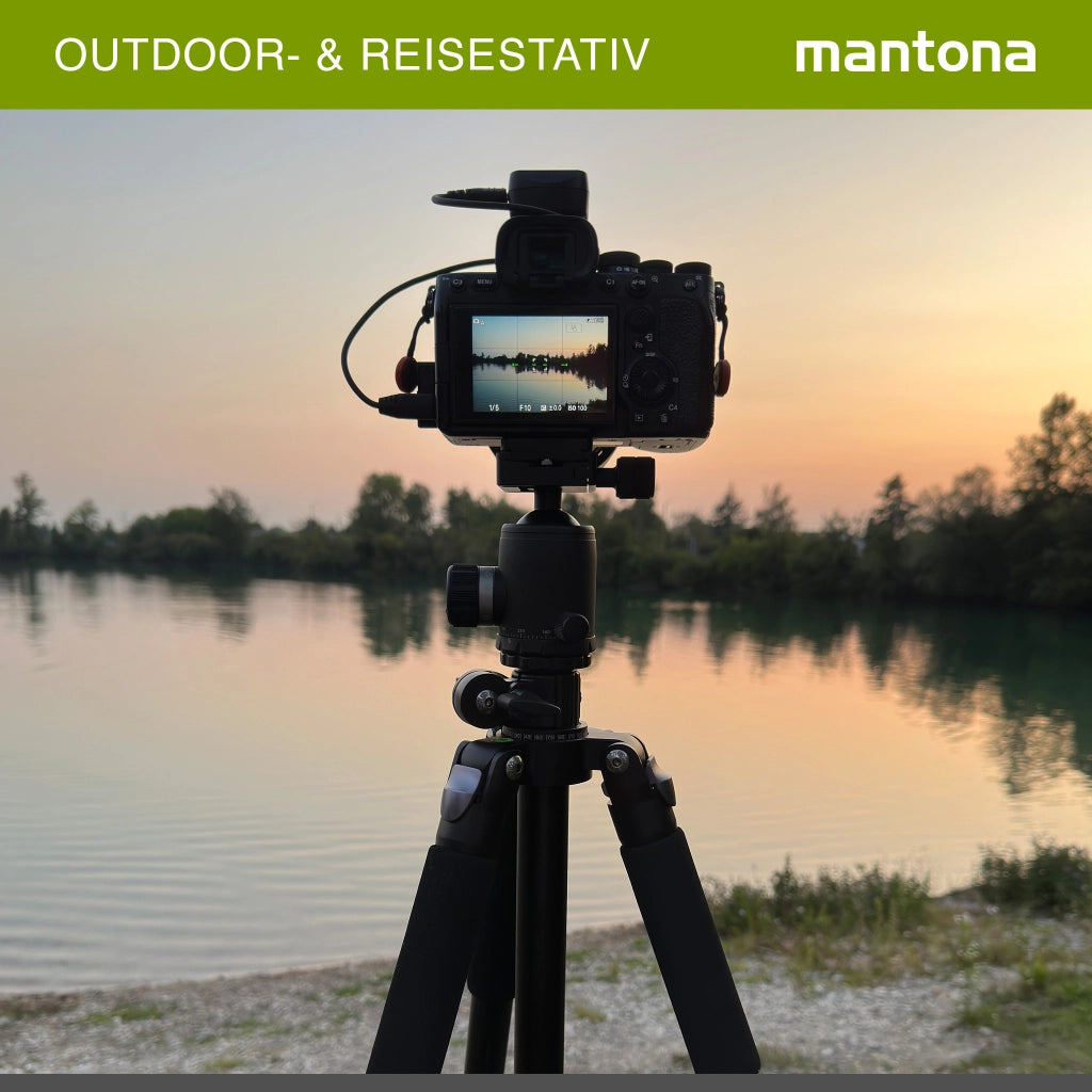 Mantona Kodiak L Treppiede fotografico in alluminio, stabile treppiede fotografico professionale senza testa a sfera, seconda colonna centrale corta, per paesaggio, architettura e astrofotografia