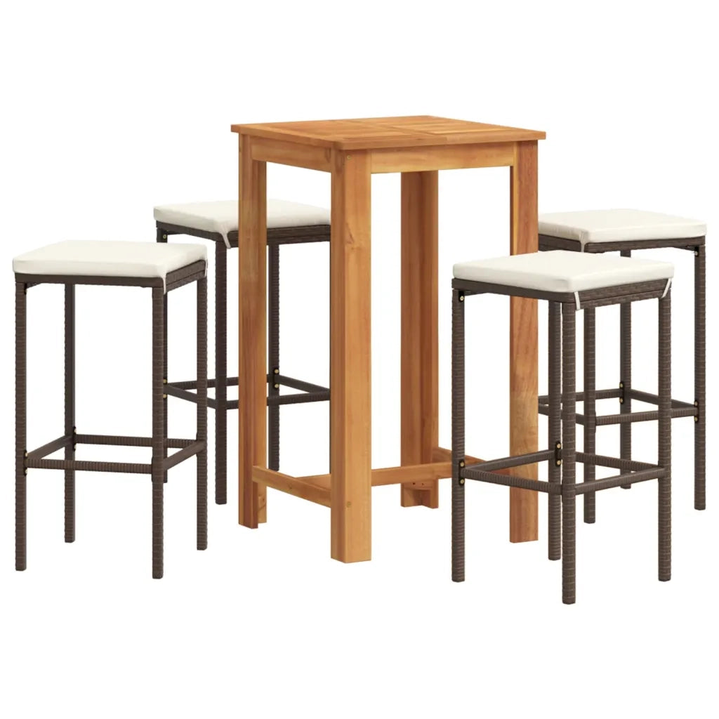 Set Bar Giardino 5pz Marrone Legno Massello Acacia e Polyrattan 3295269