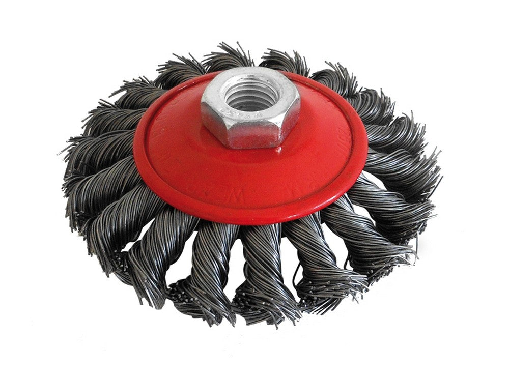 spazzola circolare conica a mazzetti ritorti attacco m14 ï mm. 100 cod:ferx.vit33410