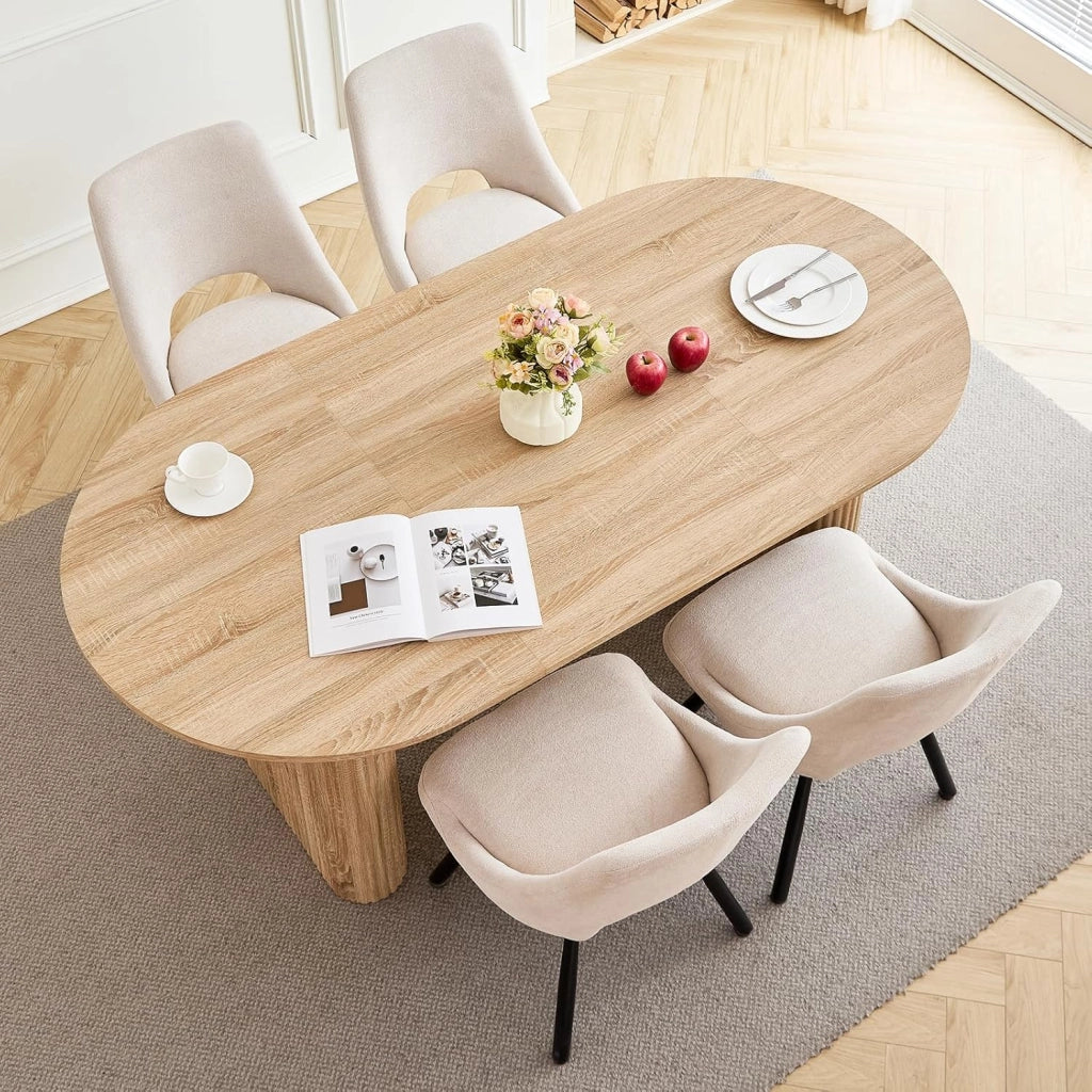 GrandCA HOME Tavolo da Pranzo Ovale in Legno, Tavolo da Cucina Moderno da 180 CM, Ampia Scrivania in MDF per 6-8 Persone (Marrone Chiaro)