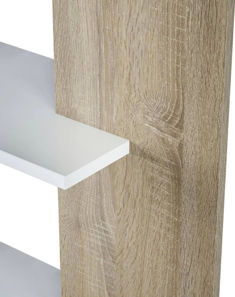 Libreria Eolo, Mobile portalibri bifacciale a 5 ripiani, Scaffale divisorio da ufficio o cameretta, cm 90x25h180, Bianco e Rovere