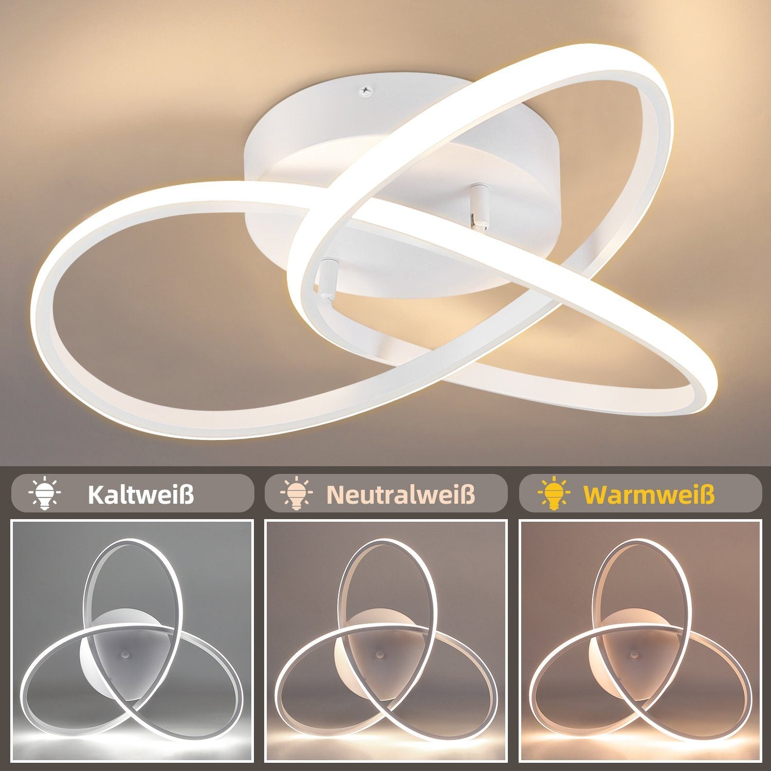 ZMH Lampada da soffitto a LED Design 3 Lame con Colore Regolabile e Dimmerabile