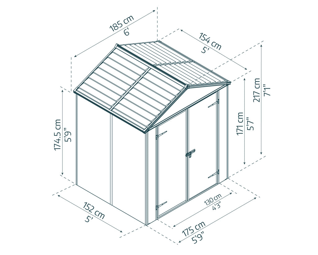 Canopia Rubicon Casetta Da Giardino in Policarbonato Ultra Resistente 154X185X217 cm Grigio Scuro