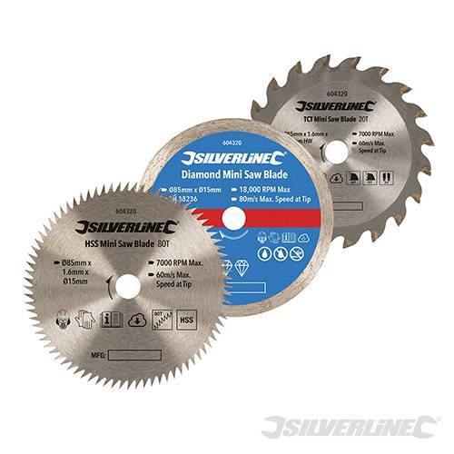 Set di lame TCT HSS diamantata per mini sega 3pezzi Silverline foro 15mm