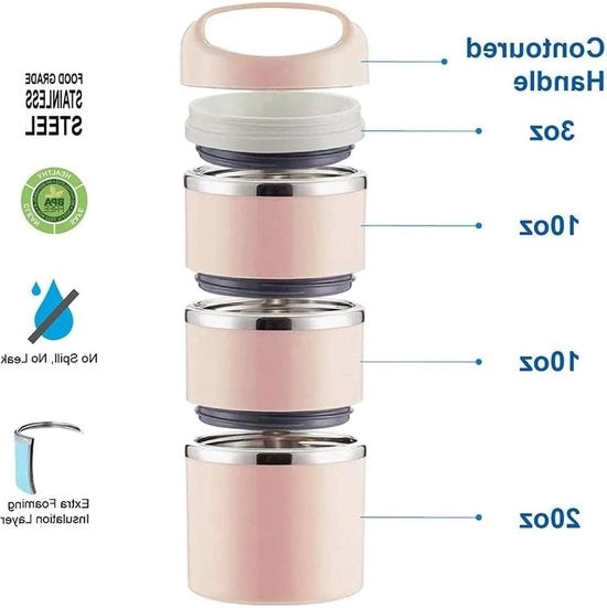 Lunchbox in acciaio inossidabile con compartimento termico - 1380 ml - contenitore bento/ alimentare a 3 strati isolato - borsa per la colazione migliorata - set di utensili portatile - 3 pezzi di silicone aggiuntivi