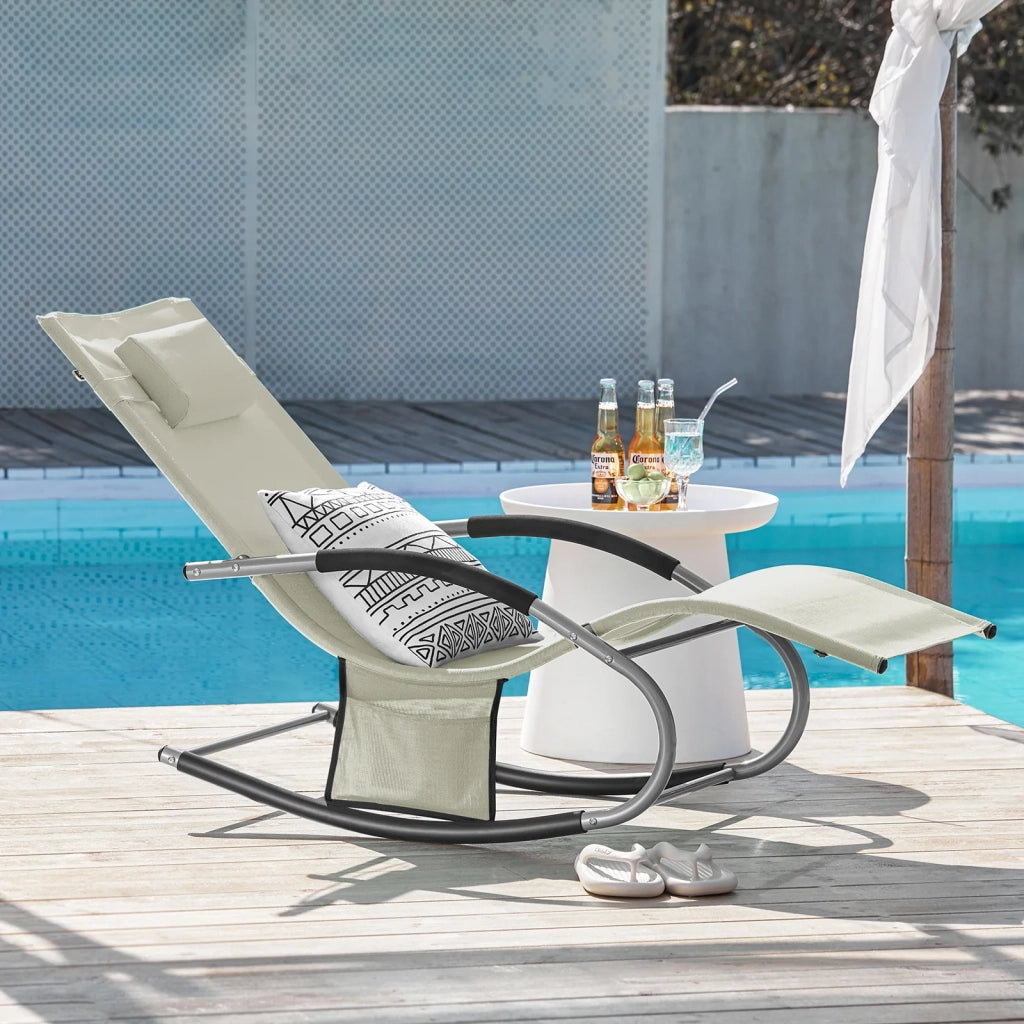 2 x Sedie a Dondolo da Giardino poltrone Esterno con Cuscino e Tasca Laterale Beige OGS28-MIx2