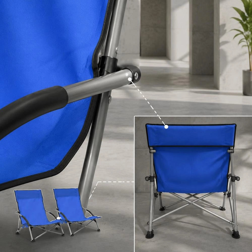 Folding Beach Chairs, 2 Pieces, Blue Fabric