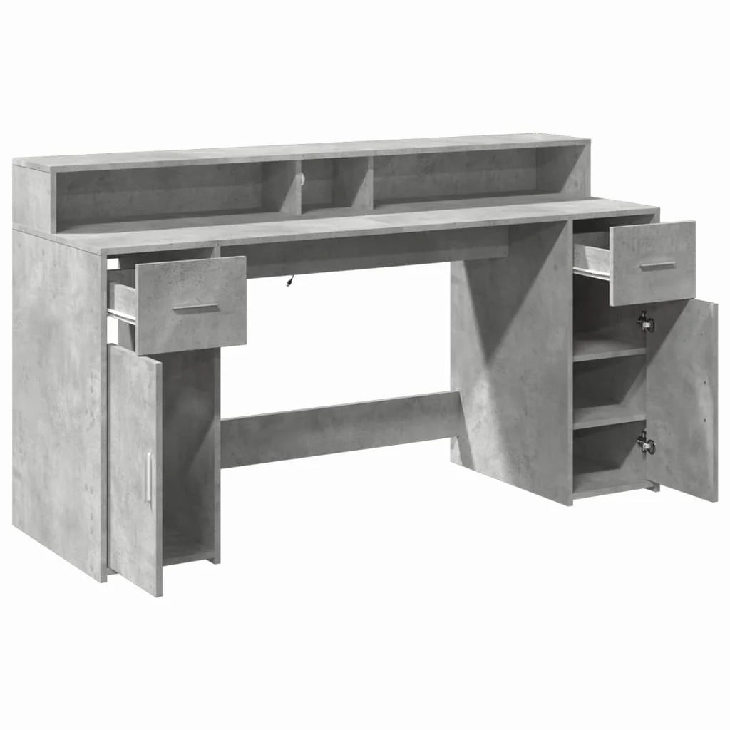 Scrivania tavolo postazione di lavoro mobile per computer mobile da studio con luci a LED 160 x 55 x 91 cm legno ingegnerizzato grigio 02_0023801