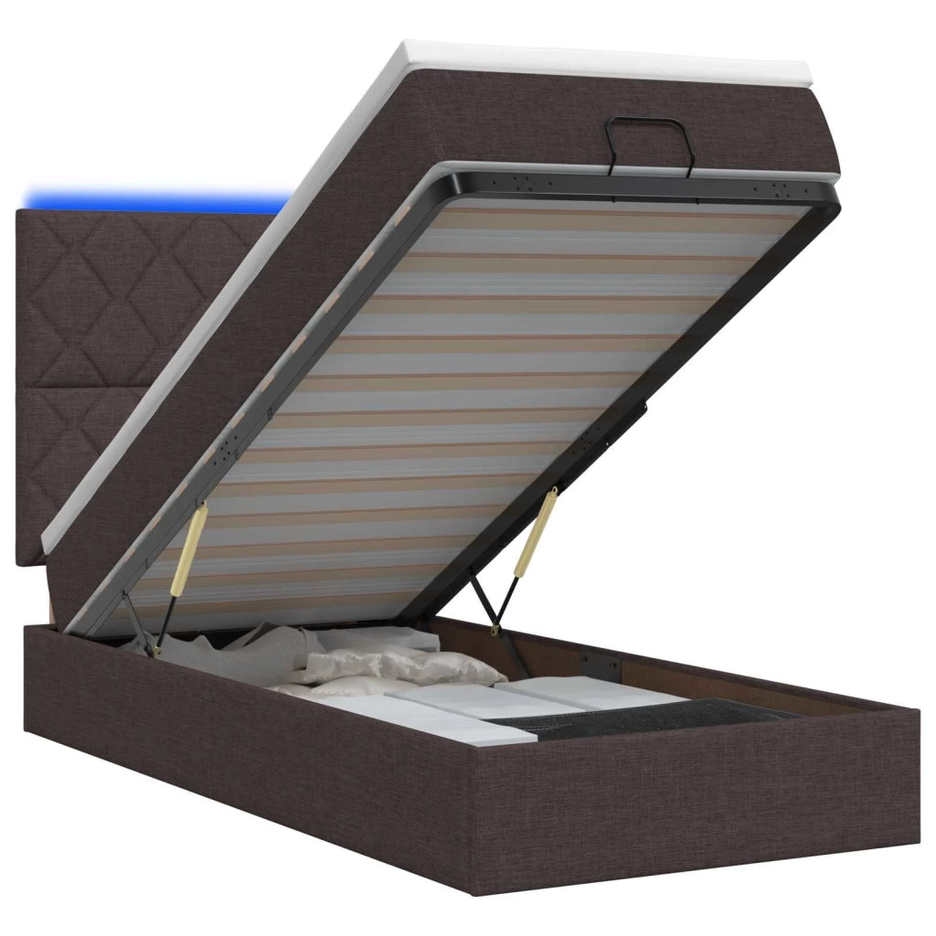 Letto Ottomano con Materasso e LED Marrone Scuro 90 x 190 cm 3458120