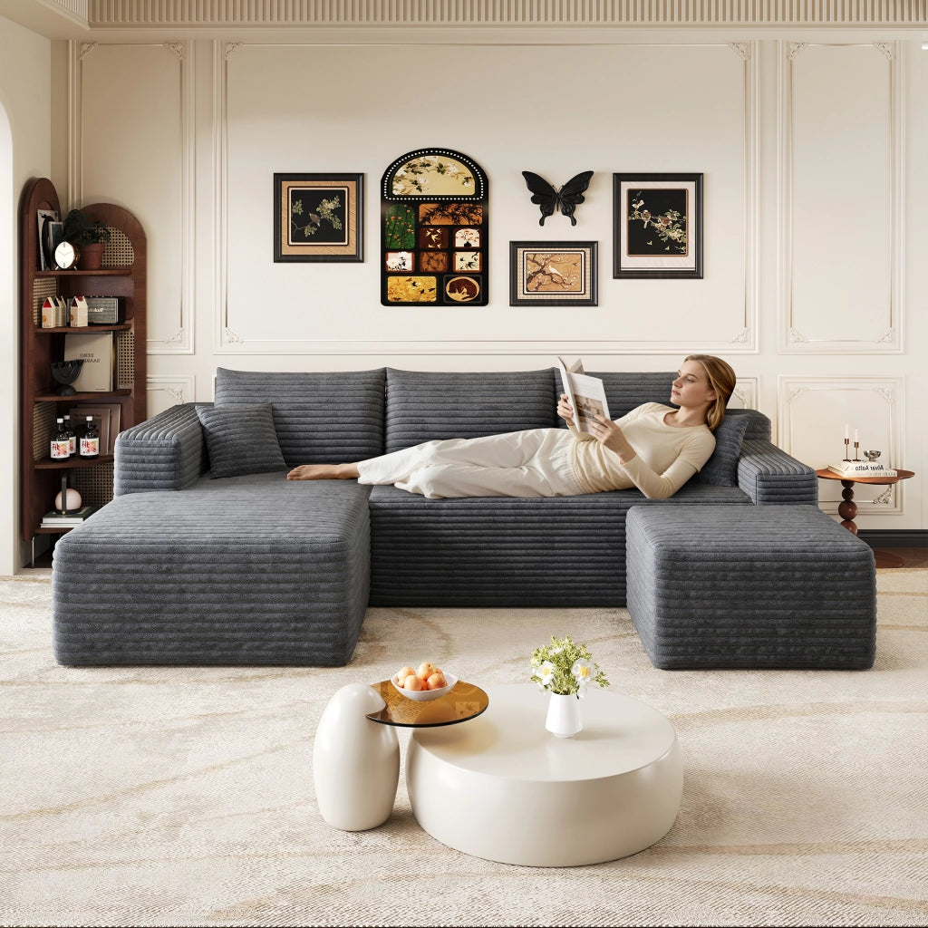 Divano angolare in tessuto con schiuma elastica e montaggio rapido in velluto a coste grigio scuro 241 × 151 × 58 cm