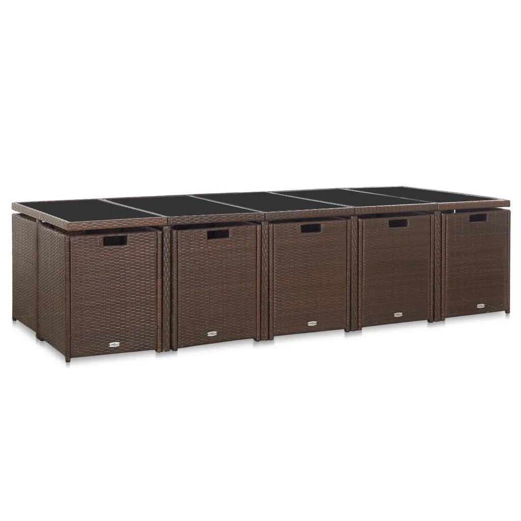 Set da Pranzo da Giardino 15 pz con Cuscini Polyrattan Marrone cod mxl 38882