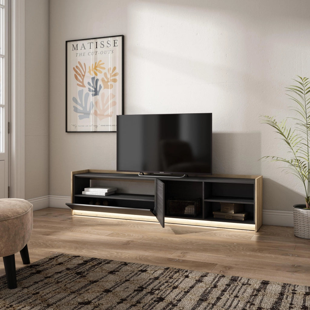 Mobile TV Soggiorno, 207x50x37 cm, Per TV fino a 80", LED, Nero e rovere