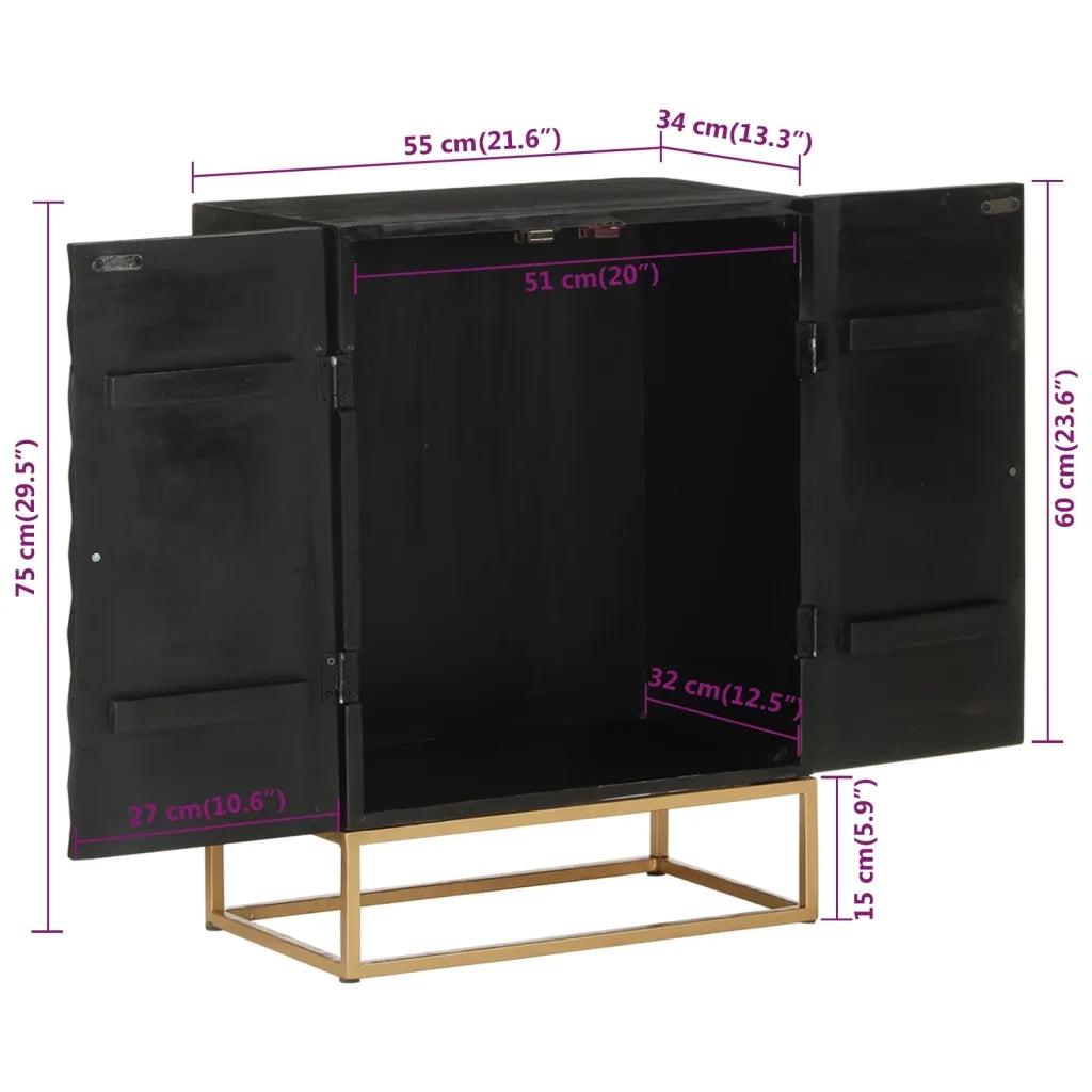 Credenza-Buffet-Armadio da cucina Nera 55x34x75 cm in Legno Massello di Mango e Ferro
