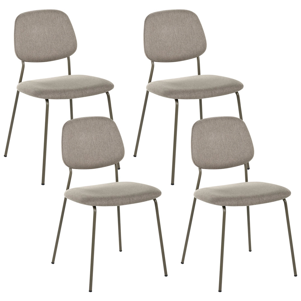 Set di 4 sedie da pranzo tortora con gambe in ferro e rivestimento in poliestere nero senza braccioli design moderno e minimalista