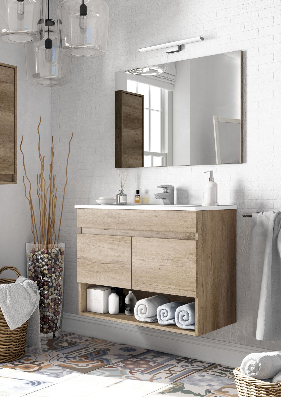 KIT MOBILE BAGNO DAKOTA 2A CM.80X45X64H COLORE ROVERE CON SPECCHIO