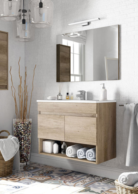 KIT MOBILE BAGNO DAKOTA 2A CM.80X45X64H COLORE ROVERE CON SPECCHIO