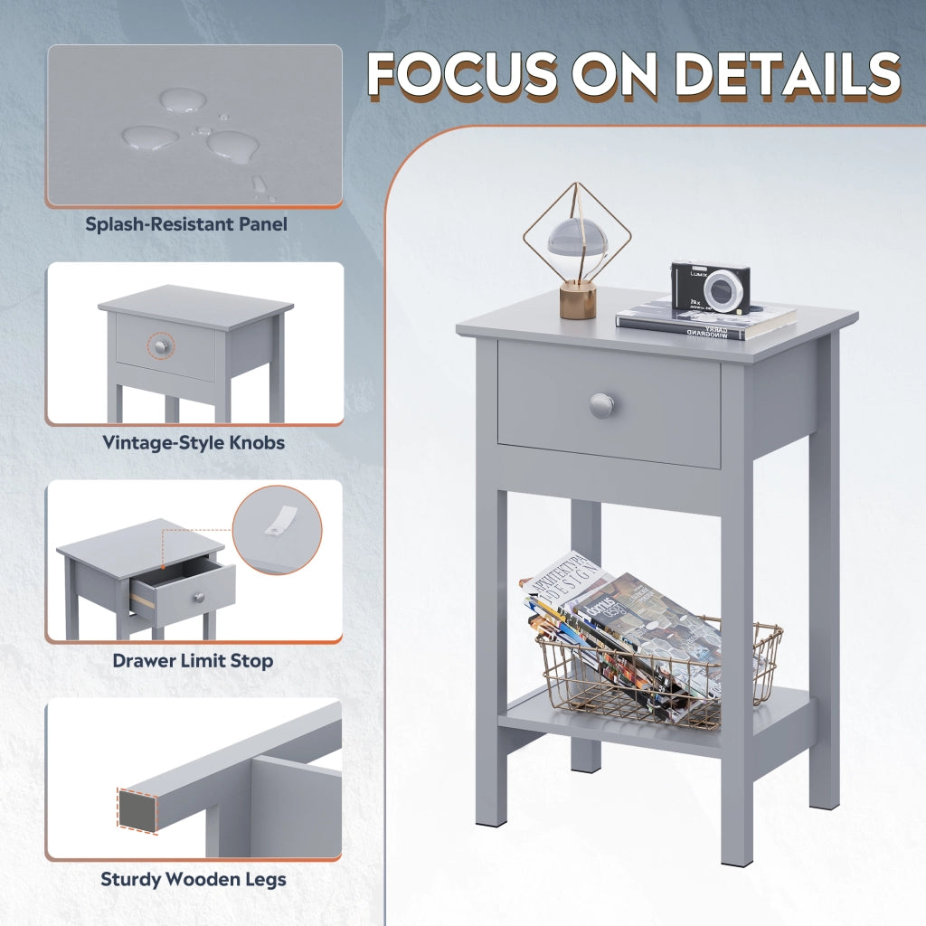 Comodino in Legno con Cassetto e Ripiano ¨C zephmum ¨C Grigio