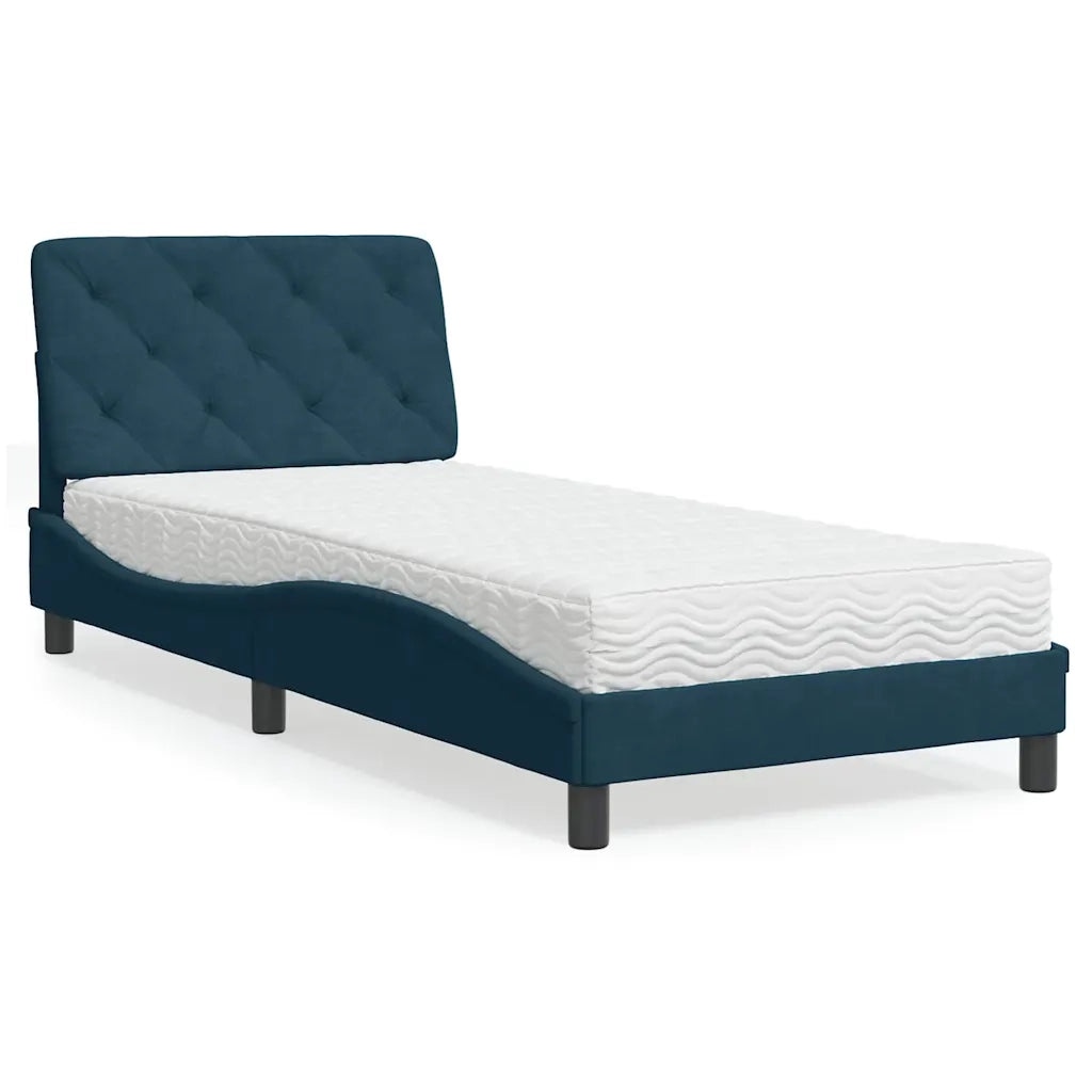 Letto con Materasso-Struttura Letto con Materasso Blu 90x200 cm in Velluto