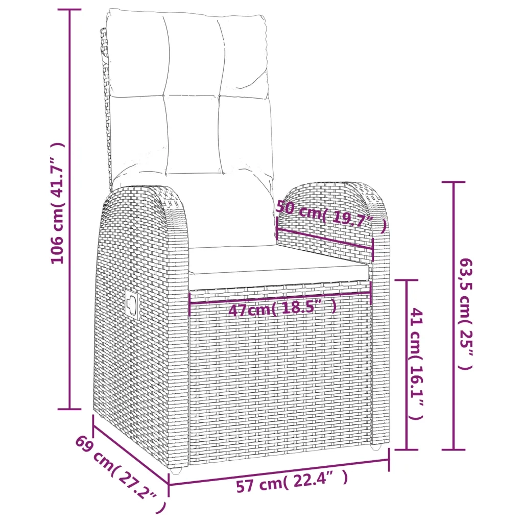 Set da Pranzo da Giardino 7 pz Nero con Cuscini in Polyrattan