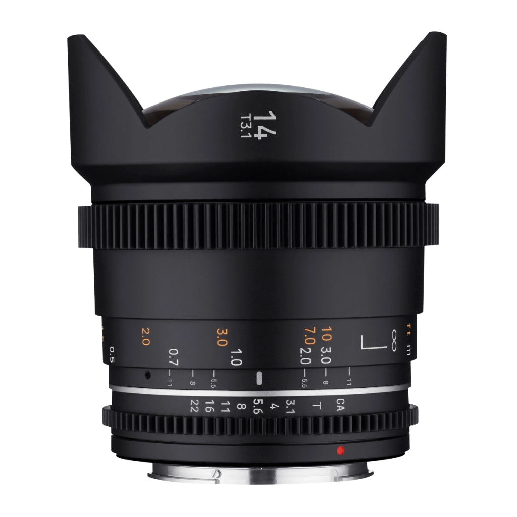 Obiettivo ultragrandangolare MF 14 mm T3,1 VDSLR MK2 – luminoso T3,1 compatibile con attacco Canon EF, lunghezza focale fissa 14 mm, Follow Focus, risoluzione full frame e APS-C 8K