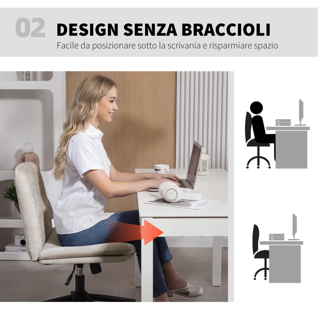 Sedia da Ufficio Regolabile in Tessuto Chenille ¨C zephmum ¨C Beige 62x67x83-93 cm