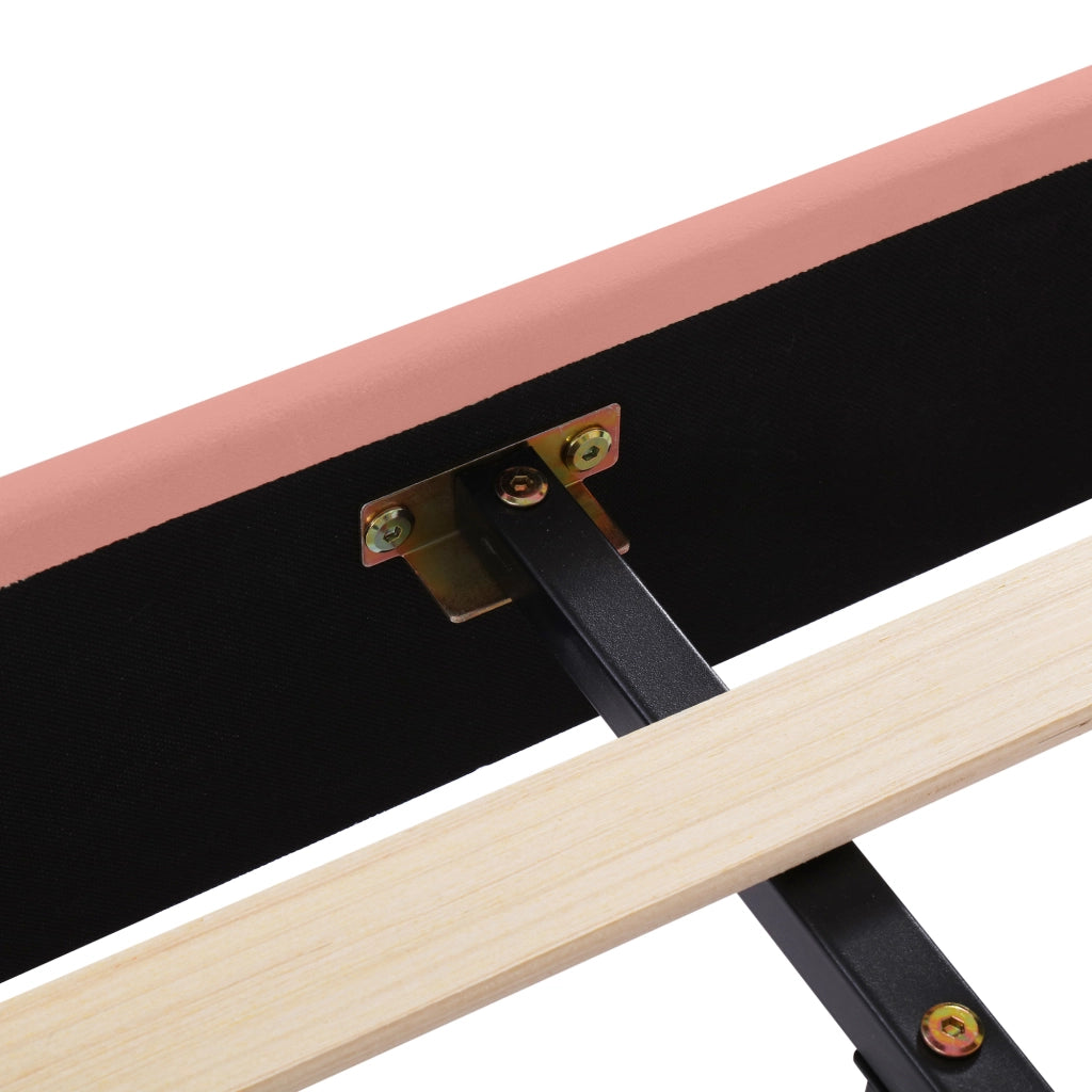 Letto imbottito 140x200 cm in velluto rosa con rete a doghe, testiera regolabile e struttura robusta