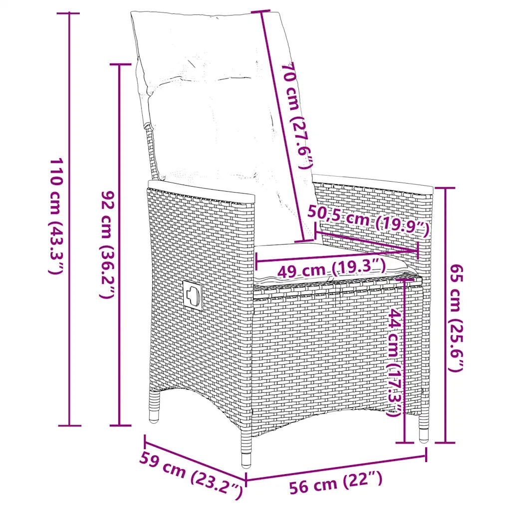 Set da Pranzo da Giardino 5 pz Nero con Cuscini in Polyrattan 3276834