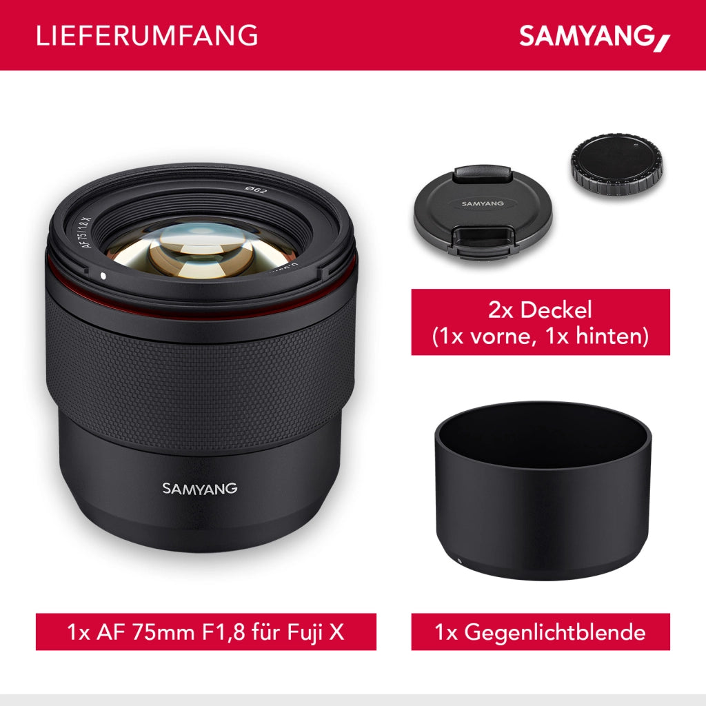 AF Obiettivo per ritratti 75 mm, adatto a fotocamere Fujifilm X, intensità luminosa F1,8, Custom Switch, per fotografia ritrattistica