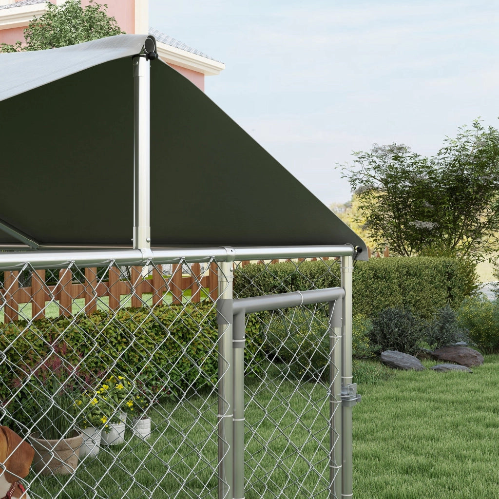 Recinto per Cani Taglia Media da Esterno 200x200x150 cm con Tetto Impermeabile Argento