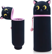 Etui 2-in-1 in silicone morbido, etui, etui in piedi, portacenere per animali, etui cartoon per bambine e bambini (gatto nero)