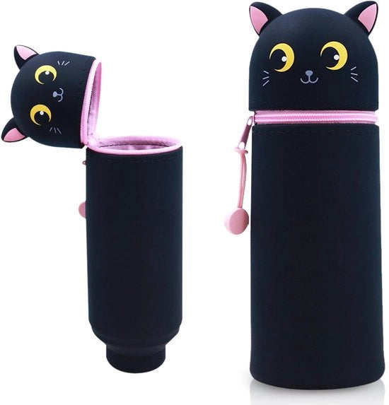Etui 2-in-1 in silicone morbido, etui, etui in piedi, portacenere per animali, etui cartoon per bambine e bambini (gatto nero)